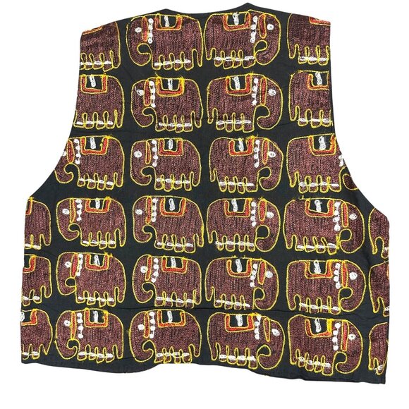 Vintage Soho Compagnie Open Vest Streetwise Elephant Embroidered Cotton Lined - Picture 2 of 7